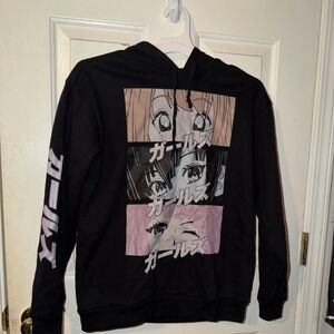 Black Anime Graphic Sweatshirt With Hood
